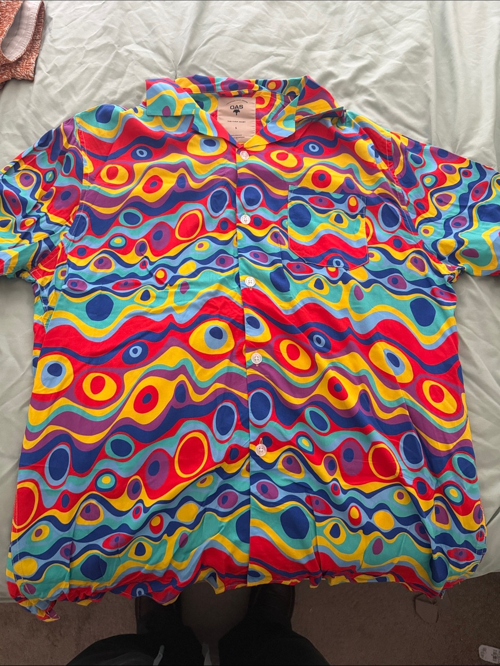 OAS Multicolor Wave and Circle Print Button-Down Shirt